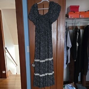 In Bloom Black and White Floral Maxi Dress